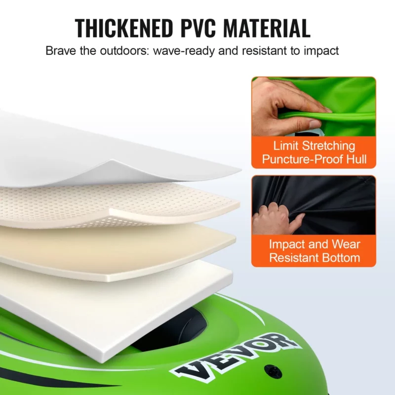 VEVOR Inflatable Boat, 3-Person Inflatable Fishing Boat, Strong PVC Portable Boat Raft Kayak, 45.6" Aluminum Oars, High-Output Pump, Fishing Rod Holders, and 2 Seats, 750 lb Capacity for Adults, Kids - Image 2