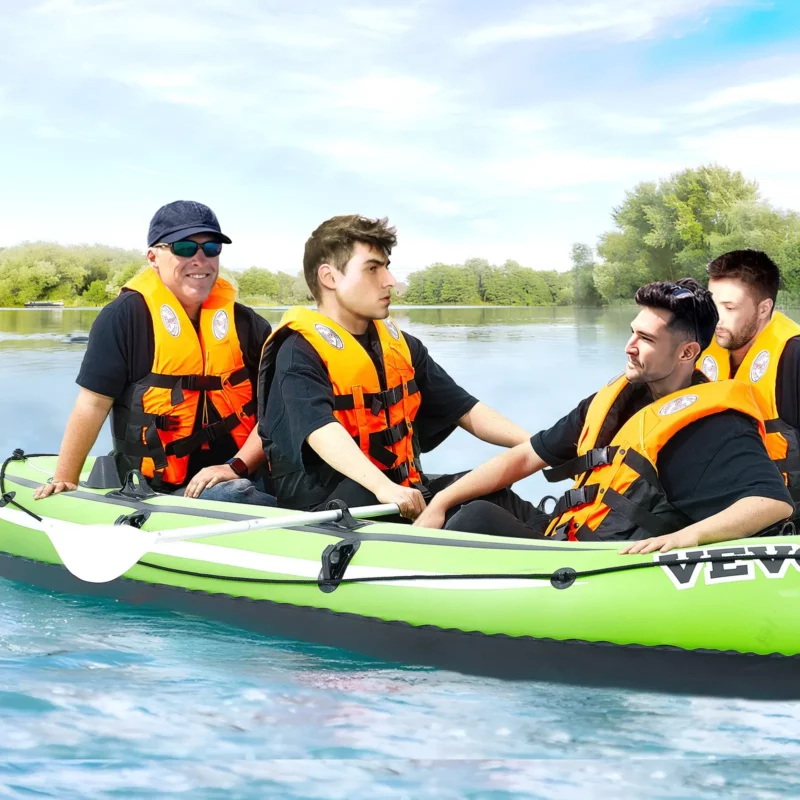VEVOR Inflatable Boat, 4-Person Inflatable Fishing Boat, Strong PVC Portable Boat Raft Kayak, 45.6" Aluminum Oars, High-Output Pump, Fishing Rod Holders, and 2 Seats, 1100 lb Capacity for Adults, Kids - Image 7