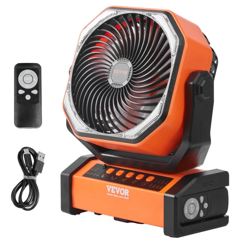 Portable Fan Rechargeable 9 inch, Battery Powered Fan with LED Lantern, 4 Speeds Adjustable & 45/90Automatic Swivel & Timer , USB Battery Operated Fans for Travel Bedroom Home Camping Office - Image 8