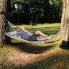 Double Quilted Fabric Hammock, 12 FT Double Hammock with Hardwood Spreader Bars, 2 Person Quilted Hammock with Detachable Pillow and Chains for Camping Outdoor Patio Yard Beach, 480 lbs Capacity - Image 7