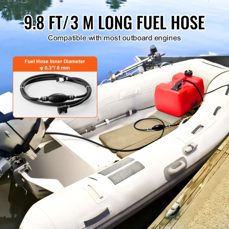 VEVOR Marine Fuel Tank, 3.17 Gallon/12L, Portable Boat Fuel Gas Tank for Outboard Engine Boats, Plastic Outboard Marine Boat Fuel Tank with Hose, Easy to Carry for Yacht, Fishing Boat, Deck Boat, Red - Image 2