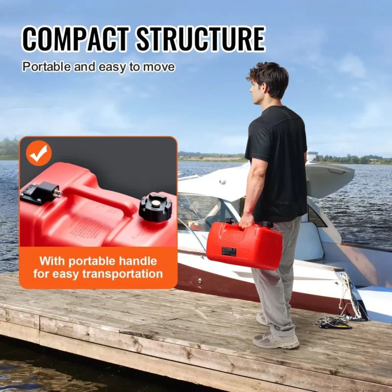 VEVOR Marine Fuel Tank, 3.17 Gallon/12L, Portable Boat Fuel Gas Tank for Outboard Engine Boats, Plastic Outboard Marine Boat Fuel Tank with Hose, Easy to Carry for Yacht, Fishing Boat, Deck Boat, Red - Image 5