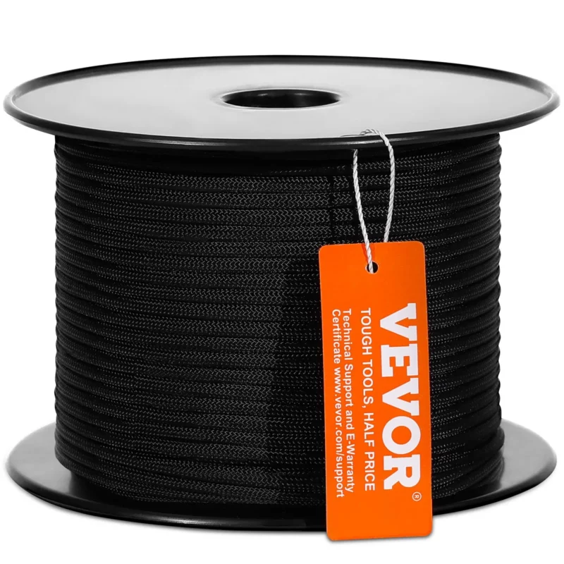 VEVOR Braided Nylon Cord, 3/16 inch by 250 feet, 32-Strand Design, 720 LBS Tensile Strength, Multi-Purpose Black Rope for Outdoor, Tree Work, Hiking, Swinging, and Rescue Operations - Image 8