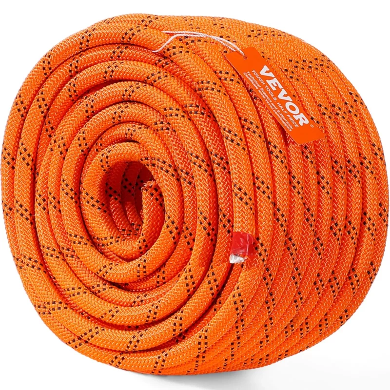Double Braided Polyester Rope, 1/2 in x 120 ft, 48 Strands, 8000 LBS Breaking Strength Outdoor Climbing Rope, Arborist Rigging Rope for Rock Hiking Camping Swing Rappelling Rescue, Orange/Black - Image 9