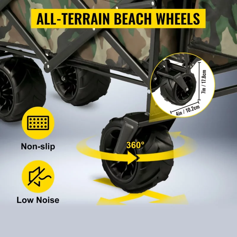 Collapsible Folding Wagon with Removable Canopy, Heavy Duty Foldable Wagon Utility Cart for Garden, Camping, Grocery Cart, Beach Wagon Cart with Wheels and Rear Storage, Camouflage - Image 14