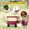 Extra Large Collapsible Garden Cart with Removable Canopy, Folding Wagon Utility Carts with Wheels and Rear Storage, Wagon Cart for Garden, Camping, Grocery Cart, Shopping Cart, Red - Image 15