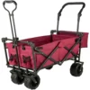 Extra Large Collapsible Garden Cart with Removable Canopy, Folding Wagon Utility Carts with Wheels and Rear Storage, Wagon Cart for Garden, Camping, Grocery Cart, Shopping Cart, Red - Image 20