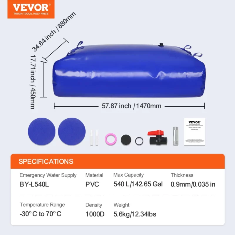 540L/142.65 Gallon Water Storage Bladder, Water Tank, 1000D Blue PVC Collapsible Water Storage Containers, Large Capacity Soft Water Bag,Water Bladder,Fire Prevention,Camping,Emergency Water Use - Image 16
