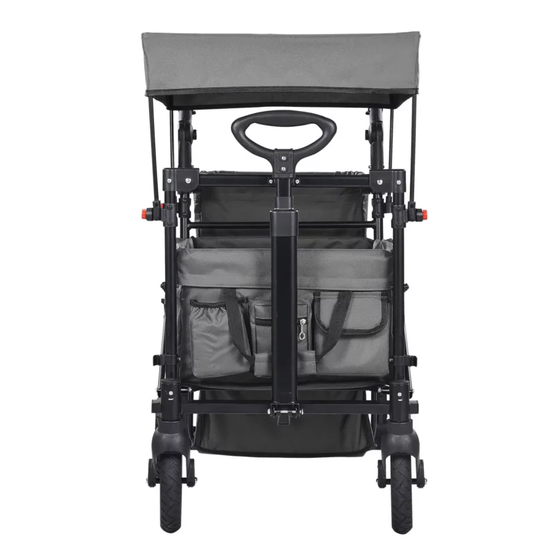 VEVOR Wagon Stroller for 2 Kids, Push Pull Quad Collapsible Stroller with Adjustable Handle, Encircling Harness Removable Canopy, 4 Wheels w/ Brakes, Mutifunction Tandem Stroller for Camping Dark Grey - Image 9