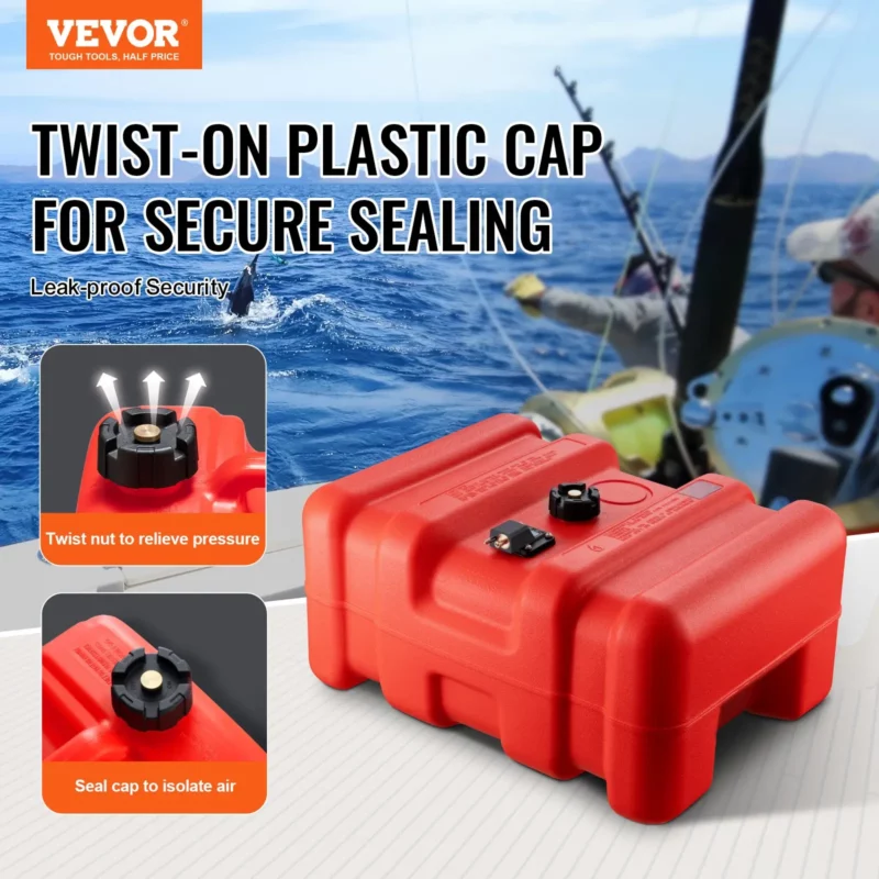 VEVOR Marine Fuel Tank, 14.53 Gallon/55L, Portable Boat Fuel Gas Tank for Outboard Engine Boats, Plastic Outboard Marine Boat Fuel Tank with Hose, Easy to Carry for Yacht, Fishing Boat, Deck Boat, Red - Image 11