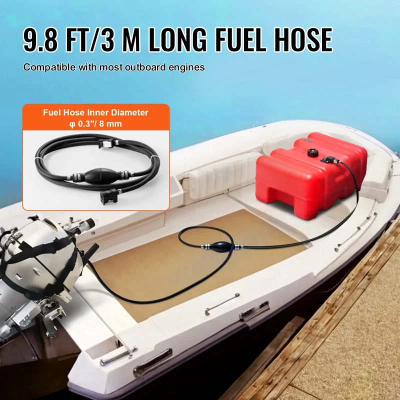 VEVOR Marine Fuel Tank, 14.53 Gallon/55L, Portable Boat Fuel Gas Tank for Outboard Engine Boats, Plastic Outboard Marine Boat Fuel Tank with Hose, Easy to Carry for Yacht, Fishing Boat, Deck Boat, Red - Image 12