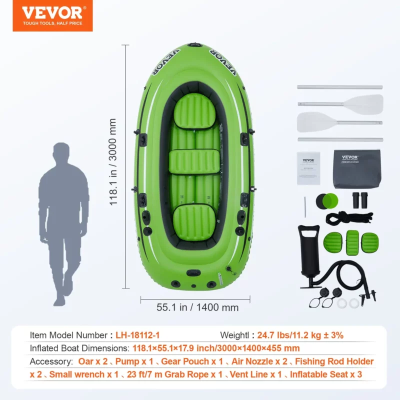 VEVOR Inflatable Boat, 5-Person Inflatable Fishing Boat, Strong PVC Portable Boat Raft Kayak, 45.6" Aluminum Oars, High-Output Pump, Fishing Rod Holders, and 2 Seats, 1100 lb Capacity for Adults, Kids - Image 26
