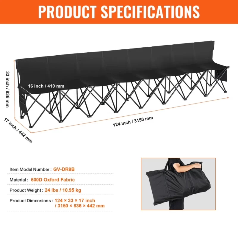 8 Seat Portable Folding Sport Bench Outdoor Camping Chair with Carry Bag - Image 6