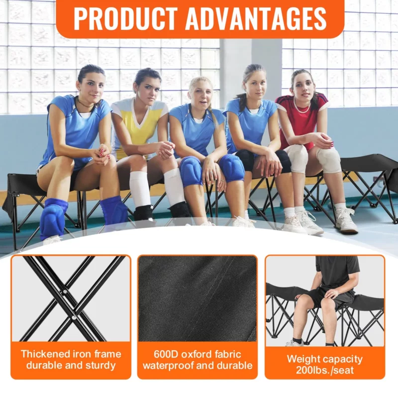 VEVOR 6 Seat Portable Folding Sport Bench Outdoor Camping Chair with Carry Bag - Image 3