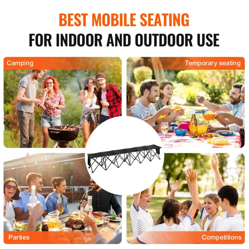 VEVOR 6 Seat Portable Folding Sport Bench Outdoor Camping Chair with Carry Bag - Image 5