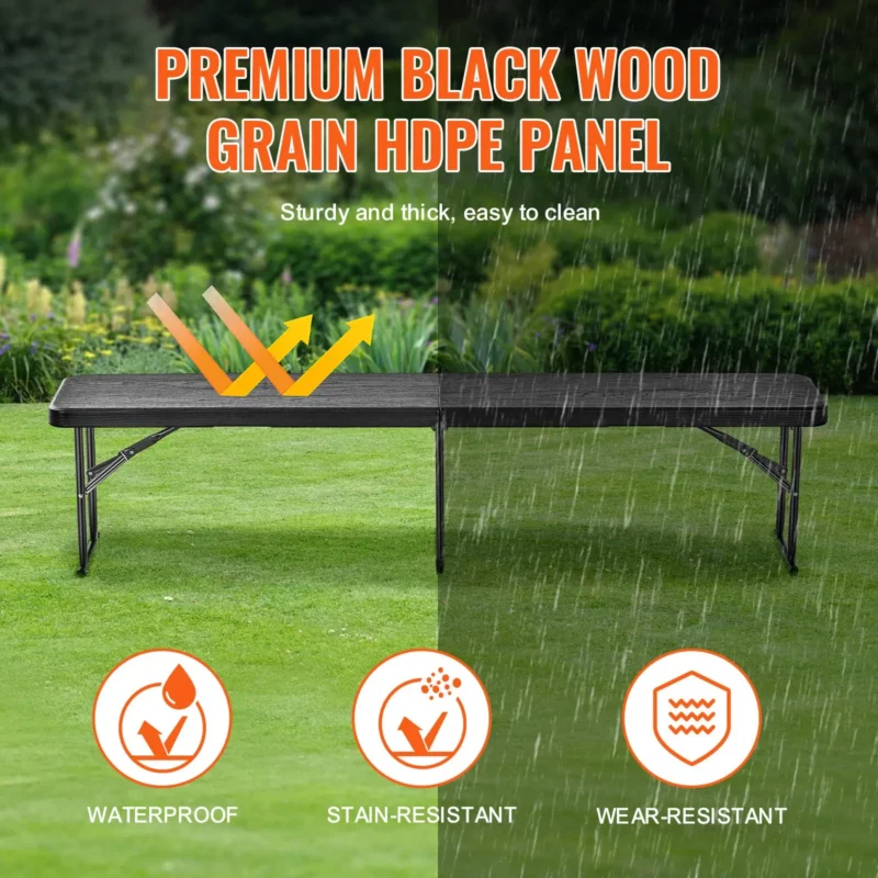 VEVOR 6FT Plastic Folding Bench Portable Outdoor Bench for Picnic Camping Garden - Image 2