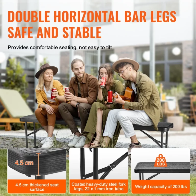 VEVOR 6FT Plastic Folding Bench Portable Outdoor Bench for Picnic Camping Garden - Image 3