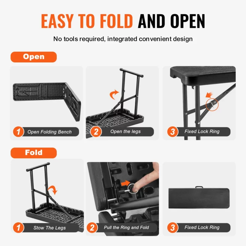 VEVOR 6FT Plastic Folding Bench Portable Outdoor Bench for Picnic Camping Garden - Image 4