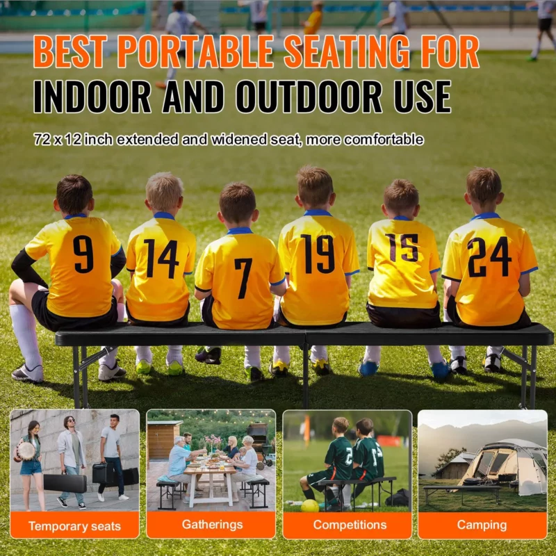 VEVOR 6FT Plastic Folding Bench Portable Outdoor Bench for Picnic Camping Garden - Image 5