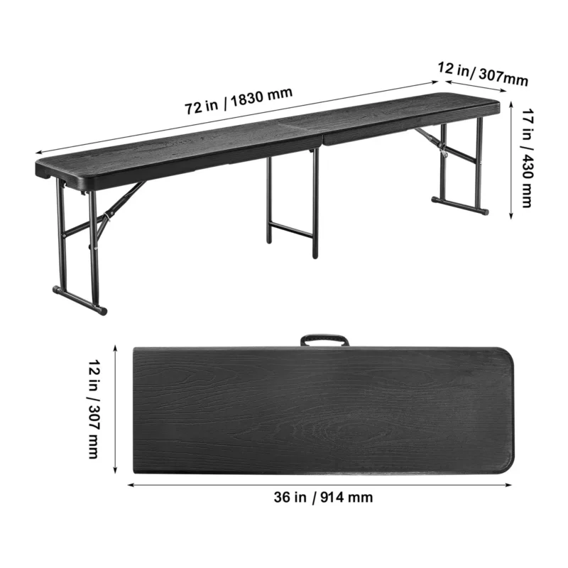 VEVOR 6FT Plastic Folding Bench Portable Outdoor Bench for Picnic Camping Garden - Image 8