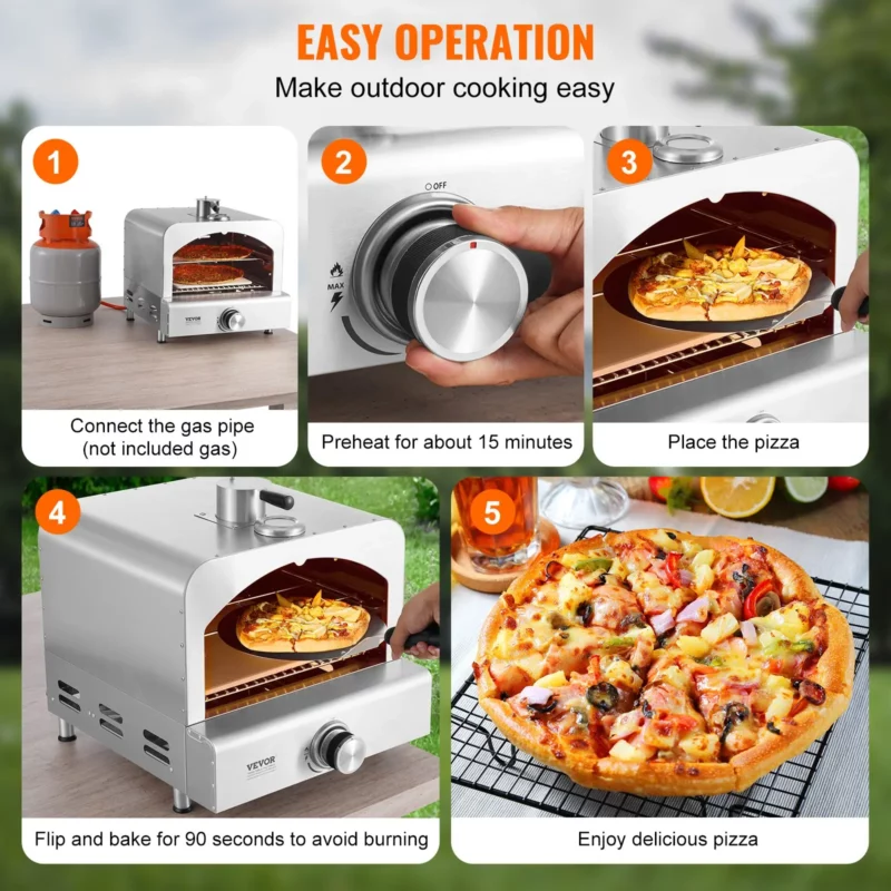 11" Outdoor Pizza Oven Portable Gas Oven 430 Stainless Steel for Camping - Image 5