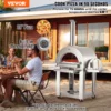 22" Outdoor Pizza Oven Portable Pellet/Gas Oven with Casters for Camping