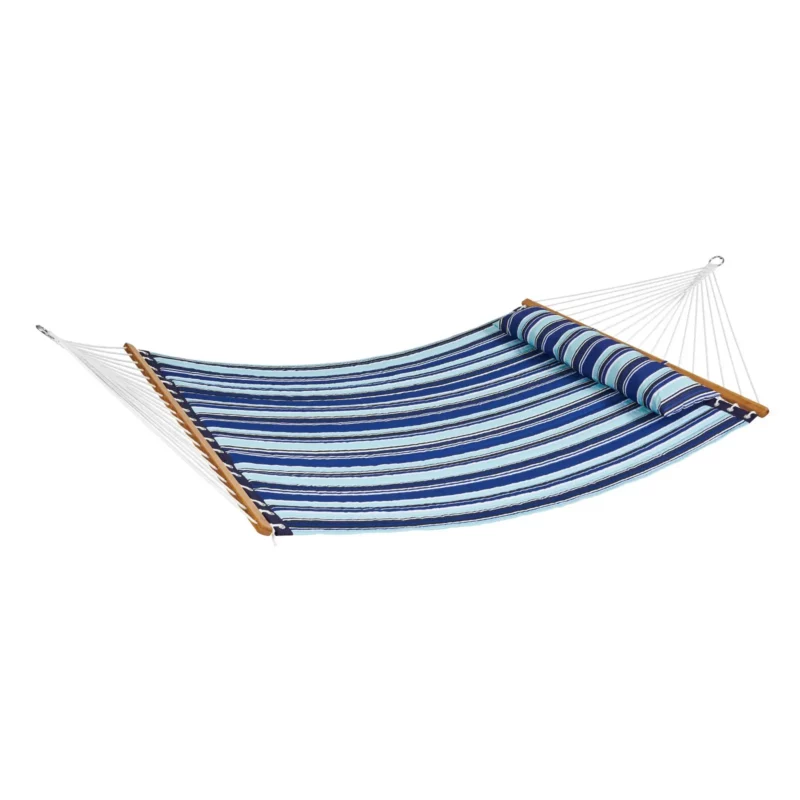 Double Quilted Fabric Hammock, 12 FT Double Hammock with Hardwood Spreader Bars, 2 Person Quilted Hammock with Detachable Pillow and Chains for Camping Outdoor Patio Yard Beach, 480 lbs Capacity - Image 19