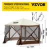 Camping Gazebo Screen Tent, 12*12ft, 6 Sided Pop-up Canopy Shelter Tent with Mesh Windows, Portable Carry Bag, Stakes, Large Shade Tents for Outdoor Camping, Lawn and Backyard, Brown/Beige - Image 36