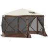 Camping Gazebo Screen Tent, 12*12ft, 6 Sided Pop-up Canopy Shelter Tent with Mesh Windows, Portable Carry Bag, Stakes, Large Shade Tents for Outdoor Camping, Lawn and Backyard, Brown/Beige - Image 39