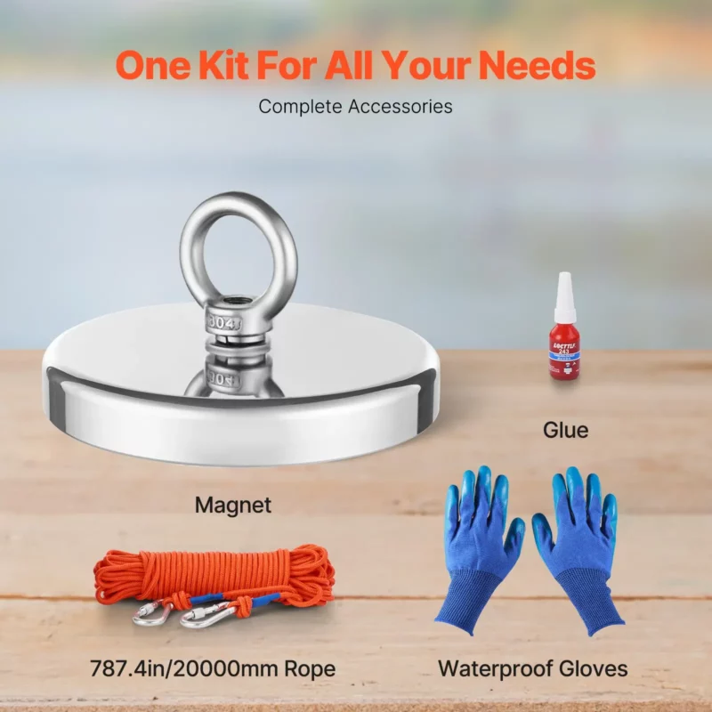 1300 LBS Strong Fishing Magnet Kit Single Sided Pull Force and Rope Carabiner - Image 2