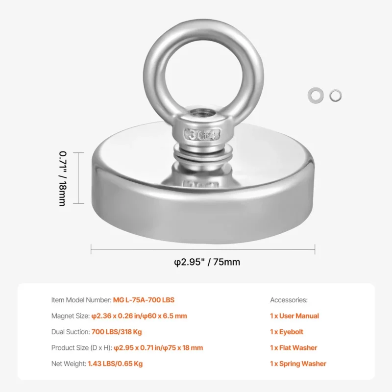 Fishing Magnet Super Strong Heavy Duty Rare Earth Neodymium Pull Force 700 LBS - Image 6