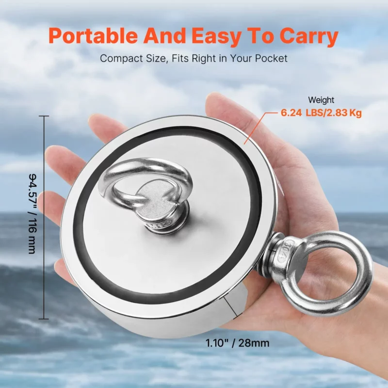 2000 LBS Strong Fishing Magnet Kit Double Sided Pull Force and Rope Carabiner - Image 4