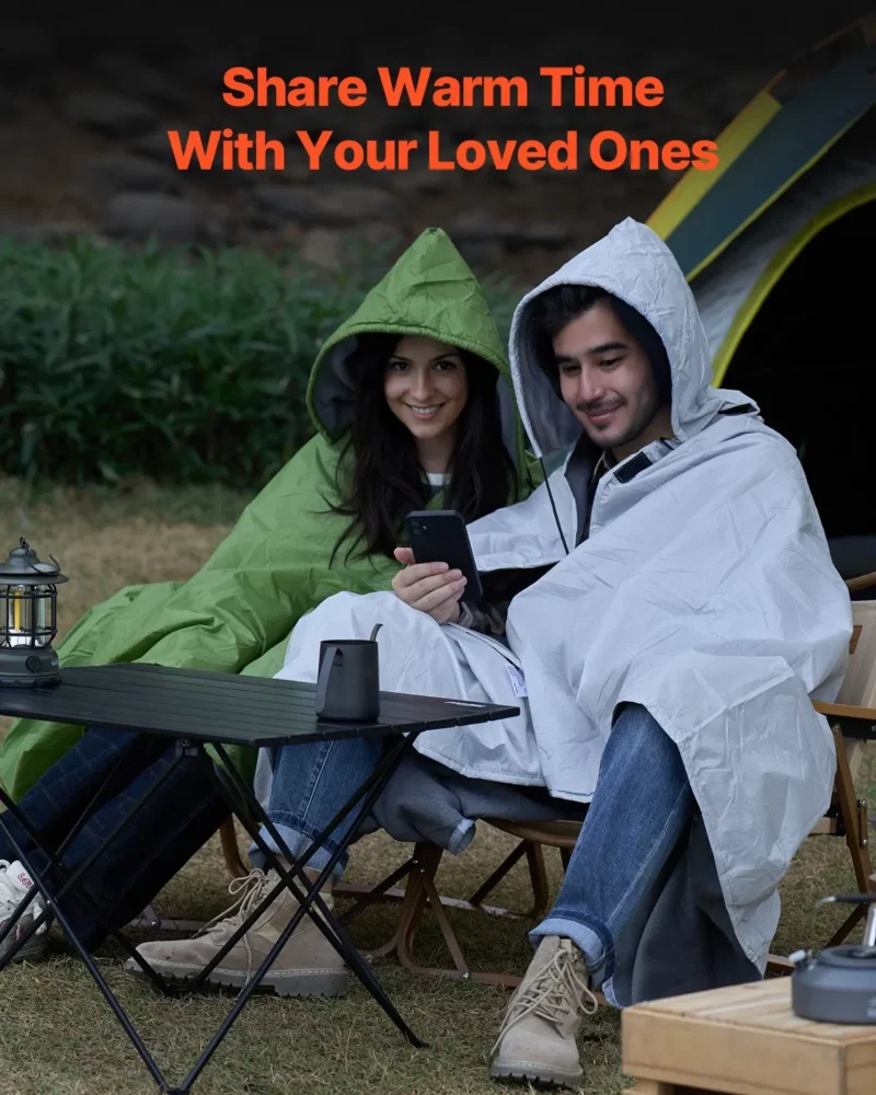 Camping Blanket 79" x 59" Wearable Warm Stadium Blanket Outdoor Light Grey - Image 4