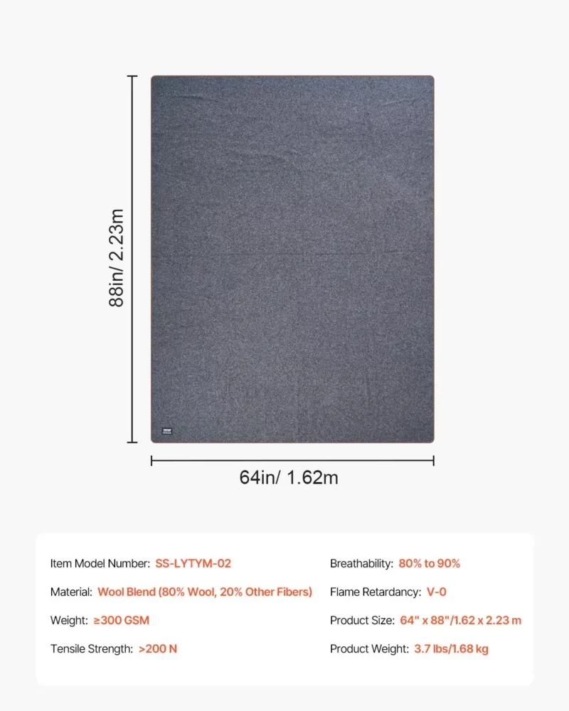Wool Camping Blanket 64" x 88" Warm for Camping Hiking Travel Light Grey - Image 6