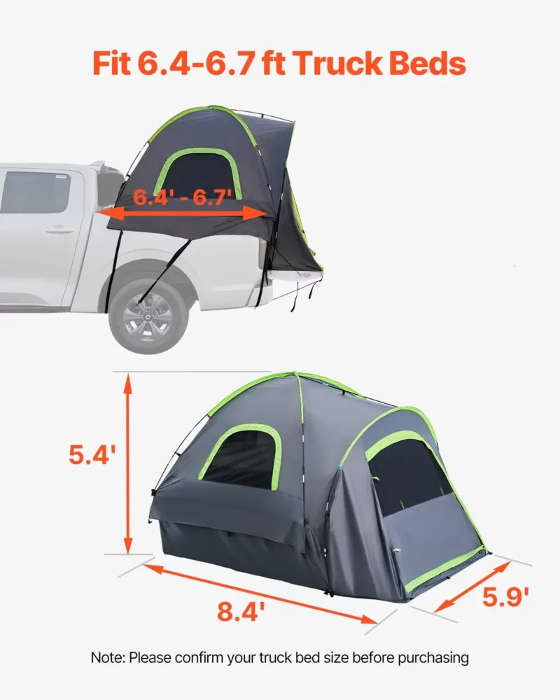 Truck Tent 6.4-6.7ft Waterproof PU2000 Truck Bed Camping Tent 2-3 Person - Image 2