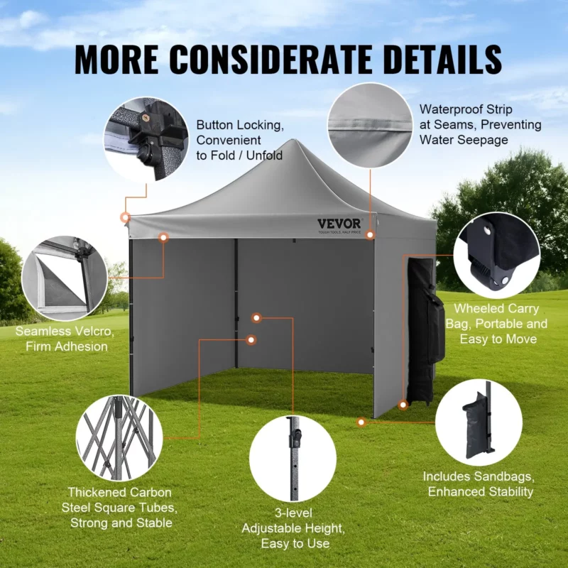 10x10 FT Pop up Canopy with Removable Sidewalls, Instant Canopies Portable Gazebo & Wheeled Bag, UV Resistant Waterproof, Enclosed Canopy Tent for Outdoor Events, Patio, Backyard, Party, Camping - Image 25