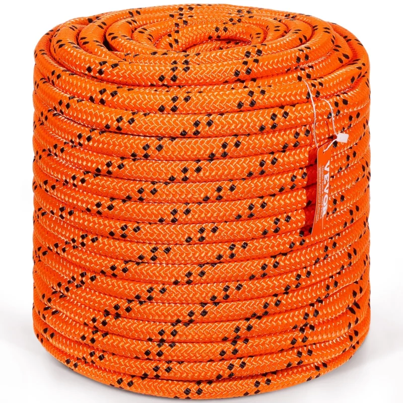 Double Braided Polyester Rope, 3/4 in x 220 ft, 24 Strands, 20000 LBS Breaking Strength Outdoor Rope, Arborist Rigging Rope for Rock Hiking Camping Swing Rappelling Rescue, Orange/Black - Image 8