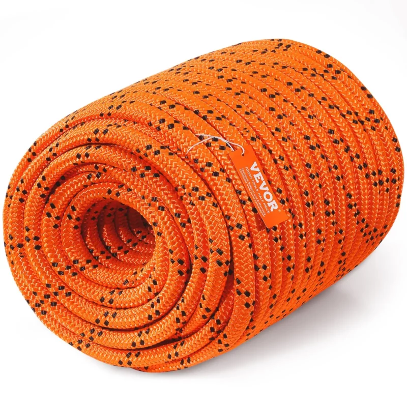 Double Braided Polyester Rope, 3/4 in x 220 ft, 24 Strands, 20000 LBS Breaking Strength Outdoor Rope, Arborist Rigging Rope for Rock Hiking Camping Swing Rappelling Rescue, Orange/Black - Image 9