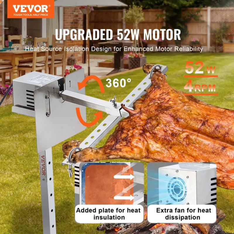 46" Electric BBQ Rotisserie Grill Kit Stainless Steel Grill 132lb Pig Lamb