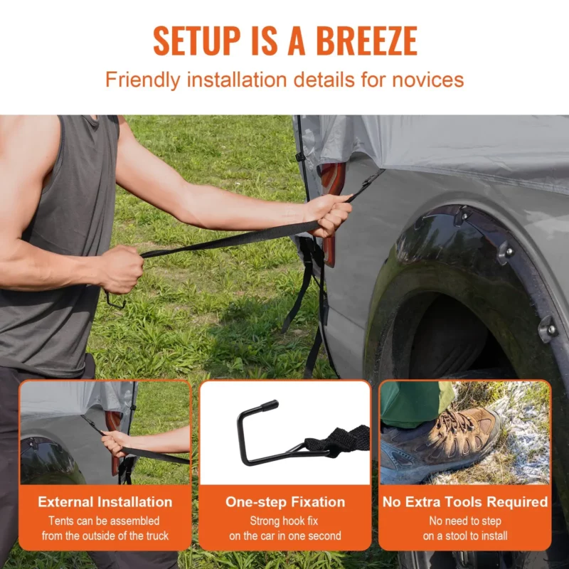 Truck Bed Tent, 5.5'-6' Pickup Truck Tent with Rain Layer and Carry Bag, Waterproof PU2000mm Double Layer Truck Tent for Camping, Accommodate 2-3 Person, for Camping Traveling Outdoor Activities - Image 6