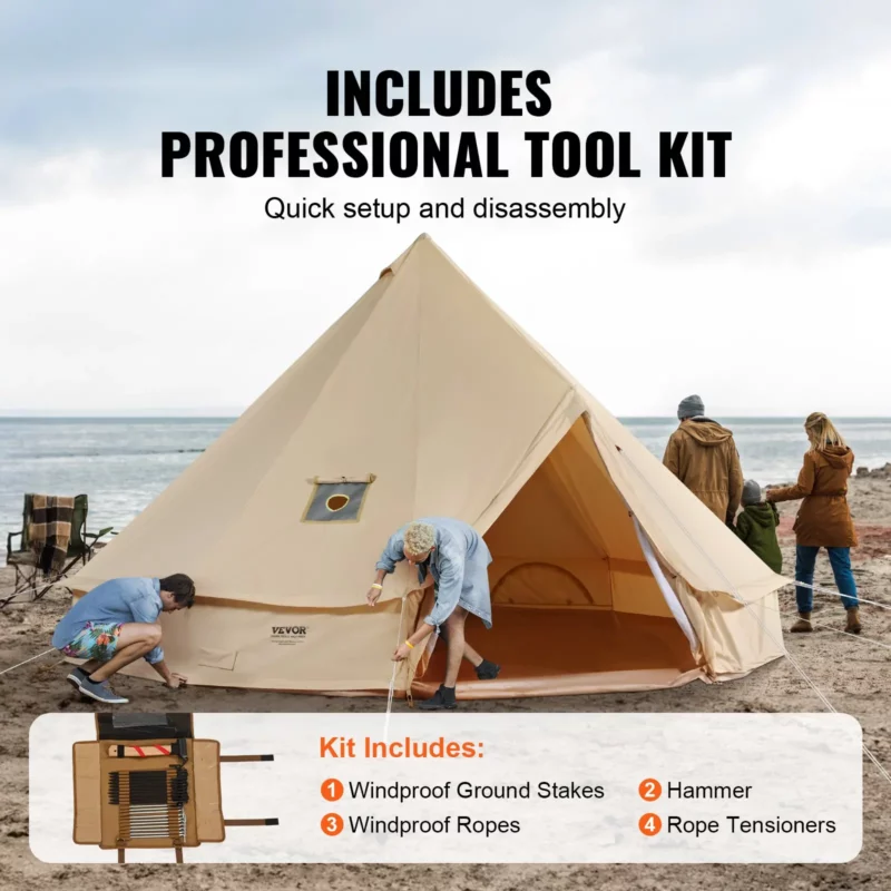 Canvas Bell Tent, 4 Seasons 6 m/19.68 ft Yurt Tent, Canvas Tent for Camping with Stove Jack, Breathable Tent Holds up to 10 People, Family Camping Outdoor Hunting Party - Image 4
