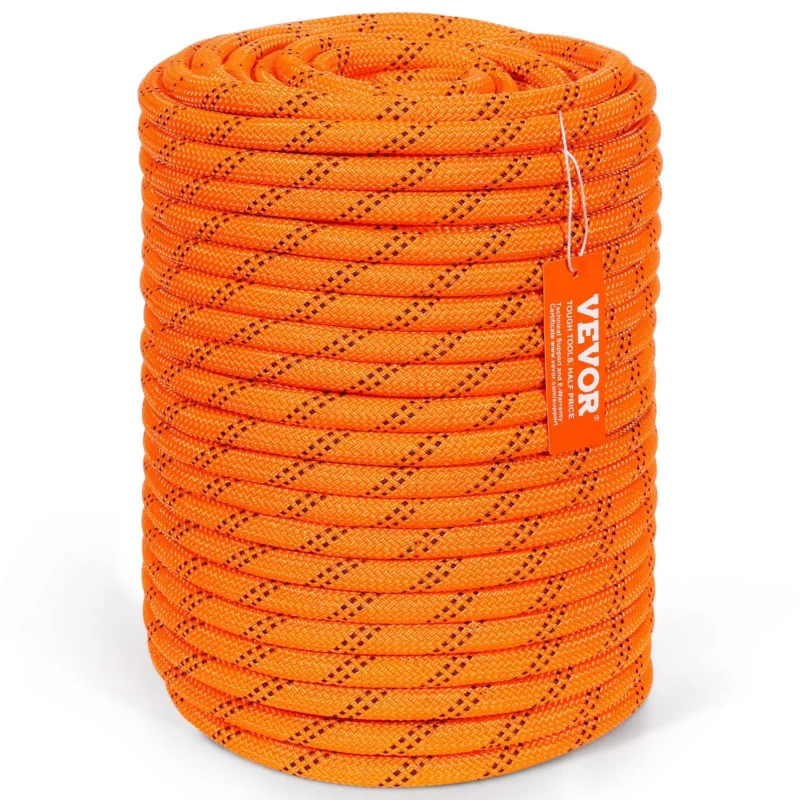 Double Braided Polyester Rope, 1/2 in x 220 ft, 48 Strands, 8000 LBS Breaking Strength Outdoor Climbing Rope, Arborist Rigging Rope for Rock Hiking Camping Swing Rappelling Rescue, Orange/Black - Image 8