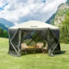 Pop Up Gazebo Tent, Pop-Up Screen Tent 6 Sided Canopy Sun Shelter with 6 Removable Privacy Wind Cloths & Mesh Windows, 12x12FT Quick Set Screen Tent with Mosquito Netting, Army Green - Image 7