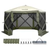 Pop Up Gazebo Tent, Pop-Up Screen Tent 6 Sided Canopy Sun Shelter with 6 Removable Privacy Wind Cloths & Mesh Windows, 12x12FT Quick Set Screen Tent with Mosquito Netting, Army Green - Image 8