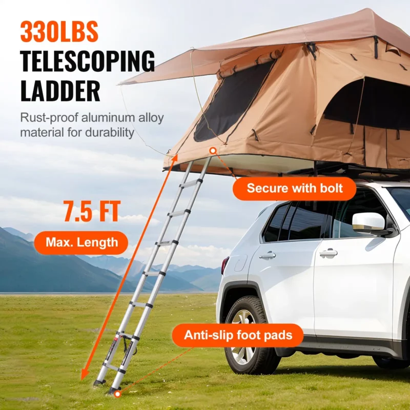 Rooftop Tent Hard Shell 2-3 Person Waterproof for Jeep SUV Truck w/ Ladder - Image 4