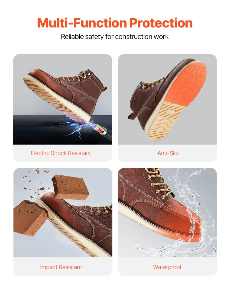 Steel Toe Work Boots US Size 10.5 Waterproof Moc Toe for Men Slip-Resistant - Image 3