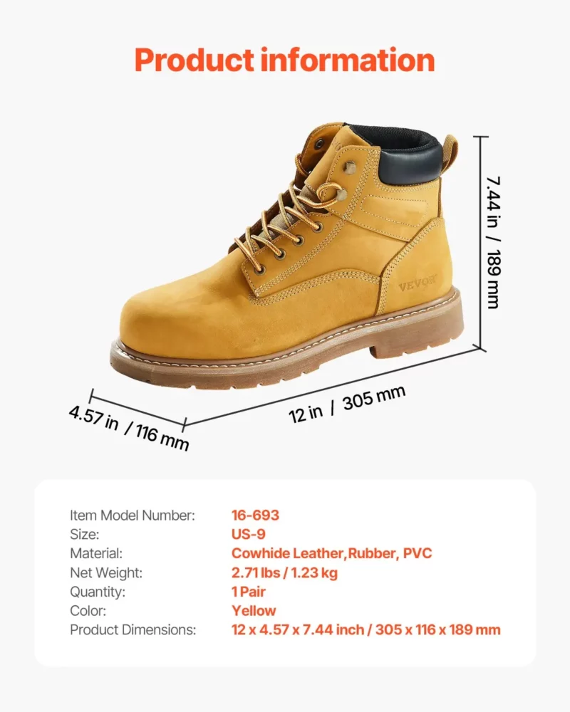 Steel Toe Work Boots US Size 9 Waterproof for Men Slip-Resistant - Image 6