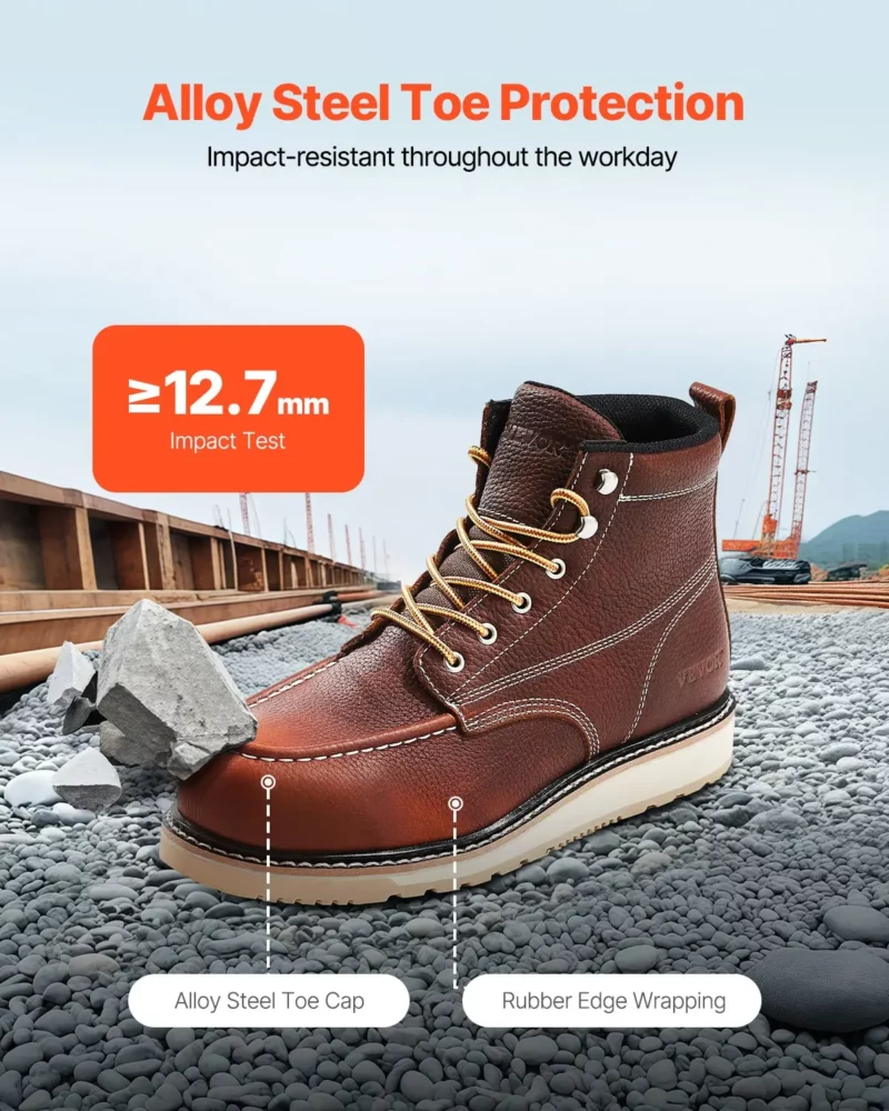 Steel Toe Work Boots US Size 13 Waterproof Moc Toe for Men Slip-Resistant - Image 2