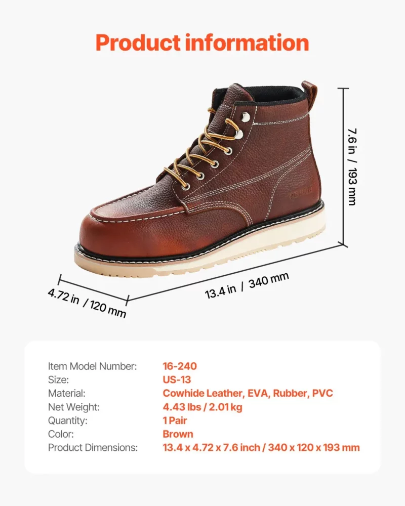 Steel Toe Work Boots US Size 13 Waterproof Moc Toe for Men Slip-Resistant - Image 6