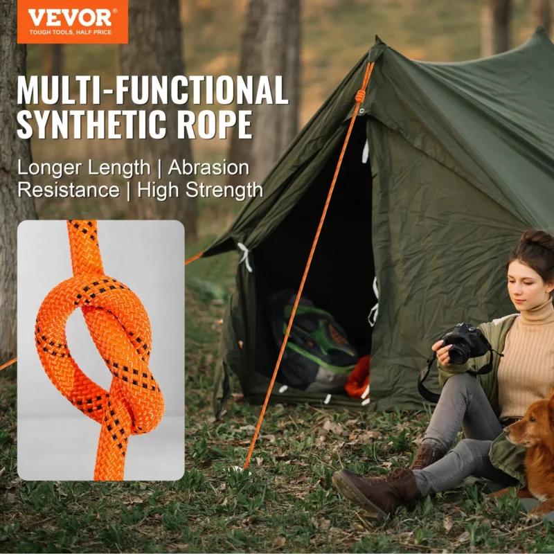 Double Braided Polyester Rope, 1/2 in x 220 ft, 48 Strands, 8000 LBS Breaking Strength Outdoor Climbing Rope, Arborist Rigging Rope for Rock Hiking Camping Swing Rappelling Rescue, Orange/Black - Image 11